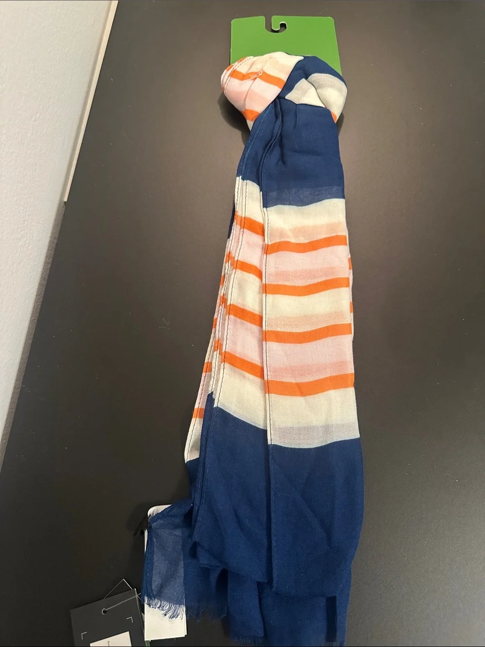 NWT Kate Spade Navy White & Orange Striped Scarf